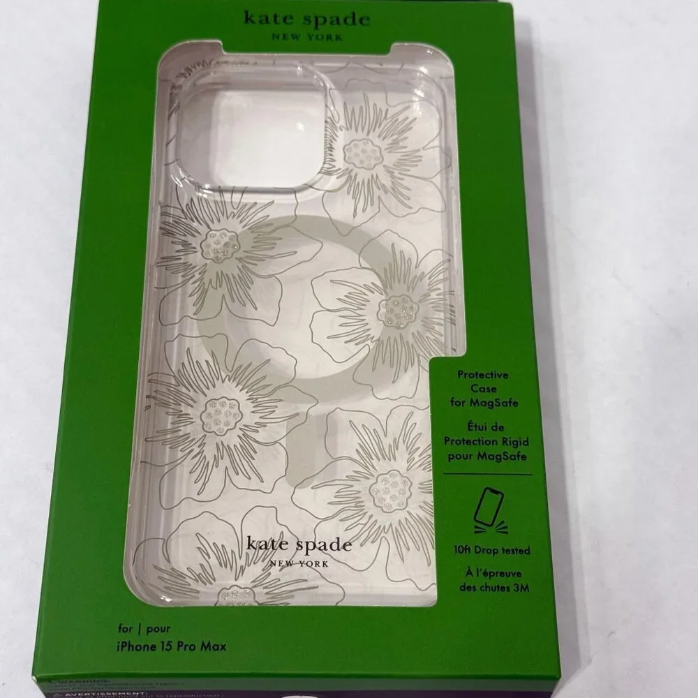 Kate Spade iPhone 15 Pro Max Floral Silver MagSafe Compatible Hard Shell Case